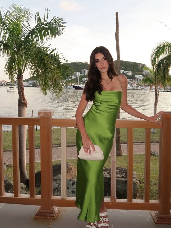 Meshki Dresses & Skirts - Meshki Green Satin Slip Maxi Dress